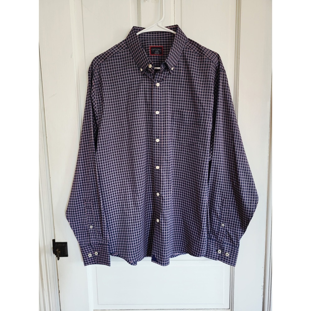 UNTUCKit Salice Mens Relaxed Fit Plaid Button Down Shirt Blue Red Large